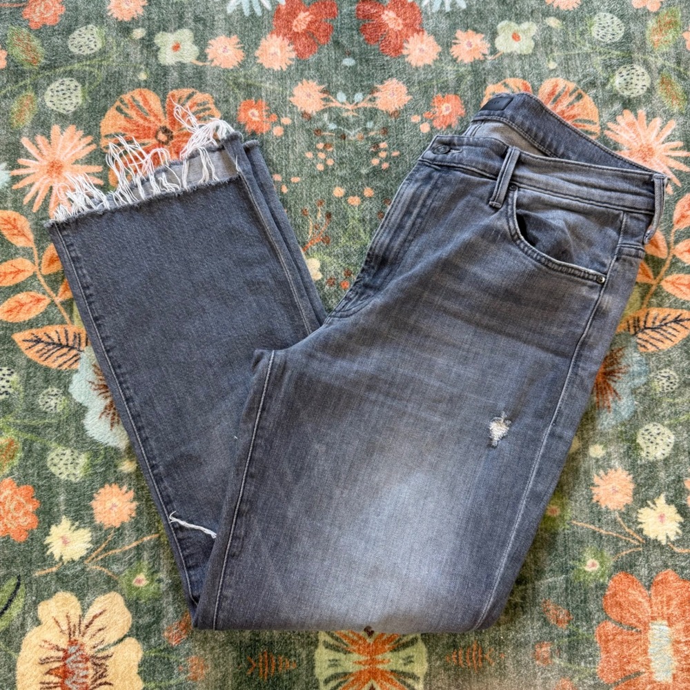 Mother The Insider Crop Step Fray Jeans Ace of Spades Grey Distressed 31 - Picture 1 of 12